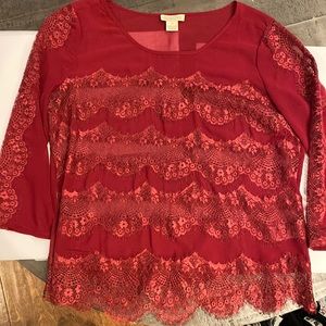 Lucky Brand Sheer lace top 3/4 length sleeves, Size M.